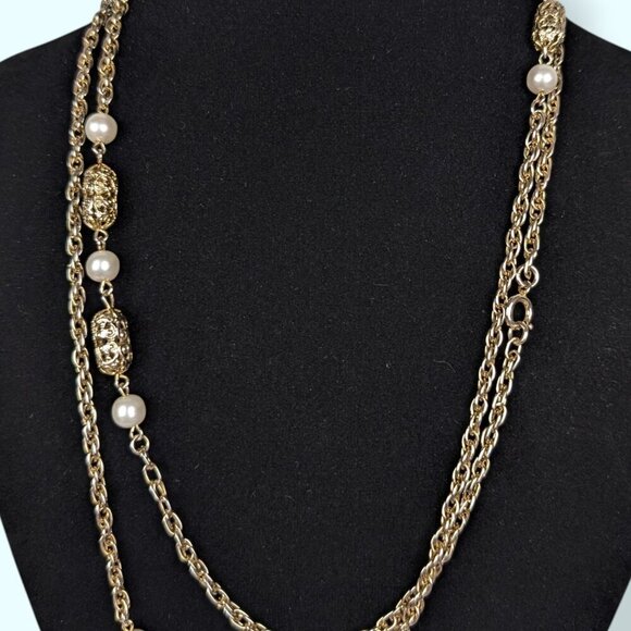 Vintage Sarah Cov Faux Pearl Rope Chain Necklace - Picture 4 of 5